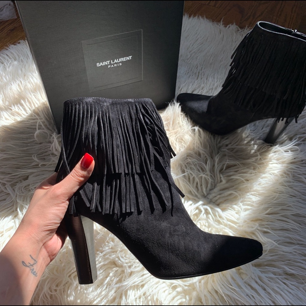 Saint Laurent black suede ankle boots